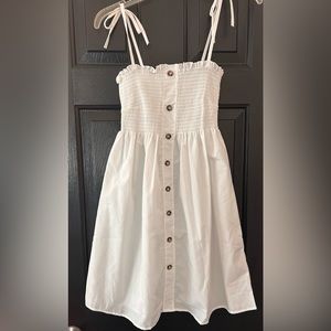 Zaful, women’s medium, white shoulder tie, summer smocked dress